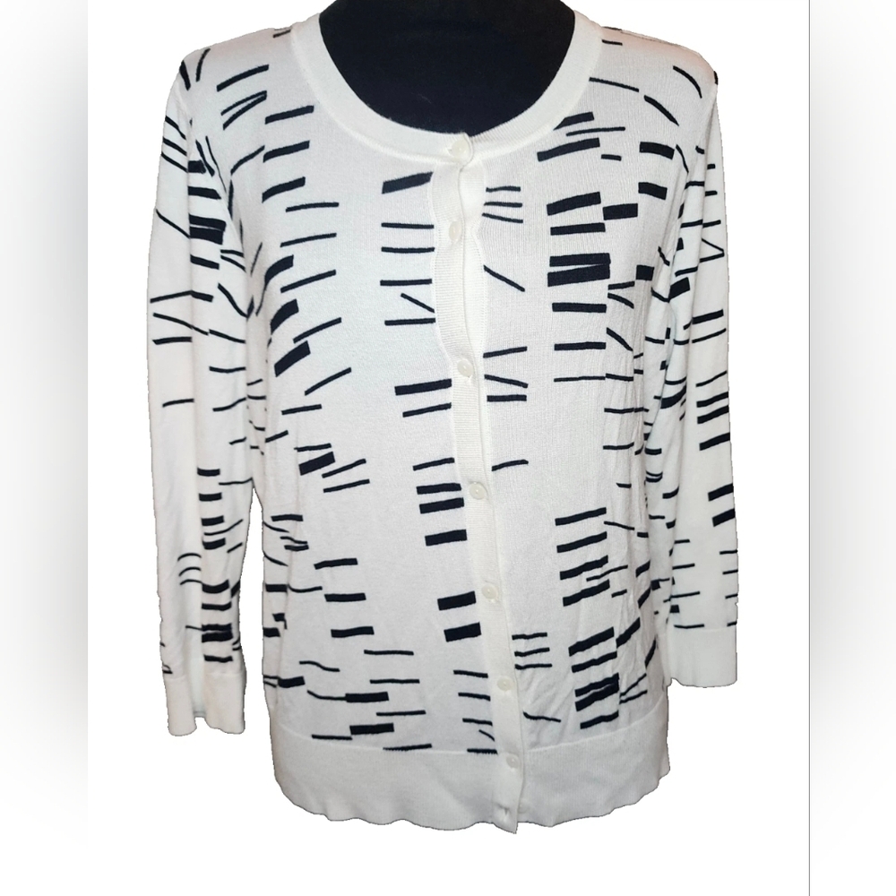 Halogen Womens Crew Neck Cardigan Sweater Size L 3/4 sleeves Preppy Office